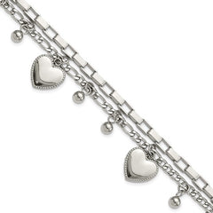 Stainless Steel Hearts and Beads Double Chain Bracelet/Pet Necklace