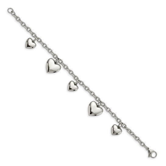 Stainless Steel Polished Hearts 8 inch Bracelet/Pet Jewelry-Benefits the SPCA