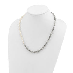 Stainless Steel Open Link and Baroque Pearl Necklace