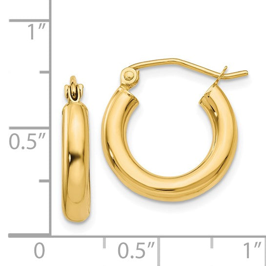 14K Polished 3mm Tube Hoop Earrings