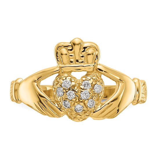 14K Yellow Gold and Diamond Claddagh Ring (Diamond .10 CTW)