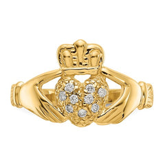 14K Yellow Gold and Diamond Claddagh Ring