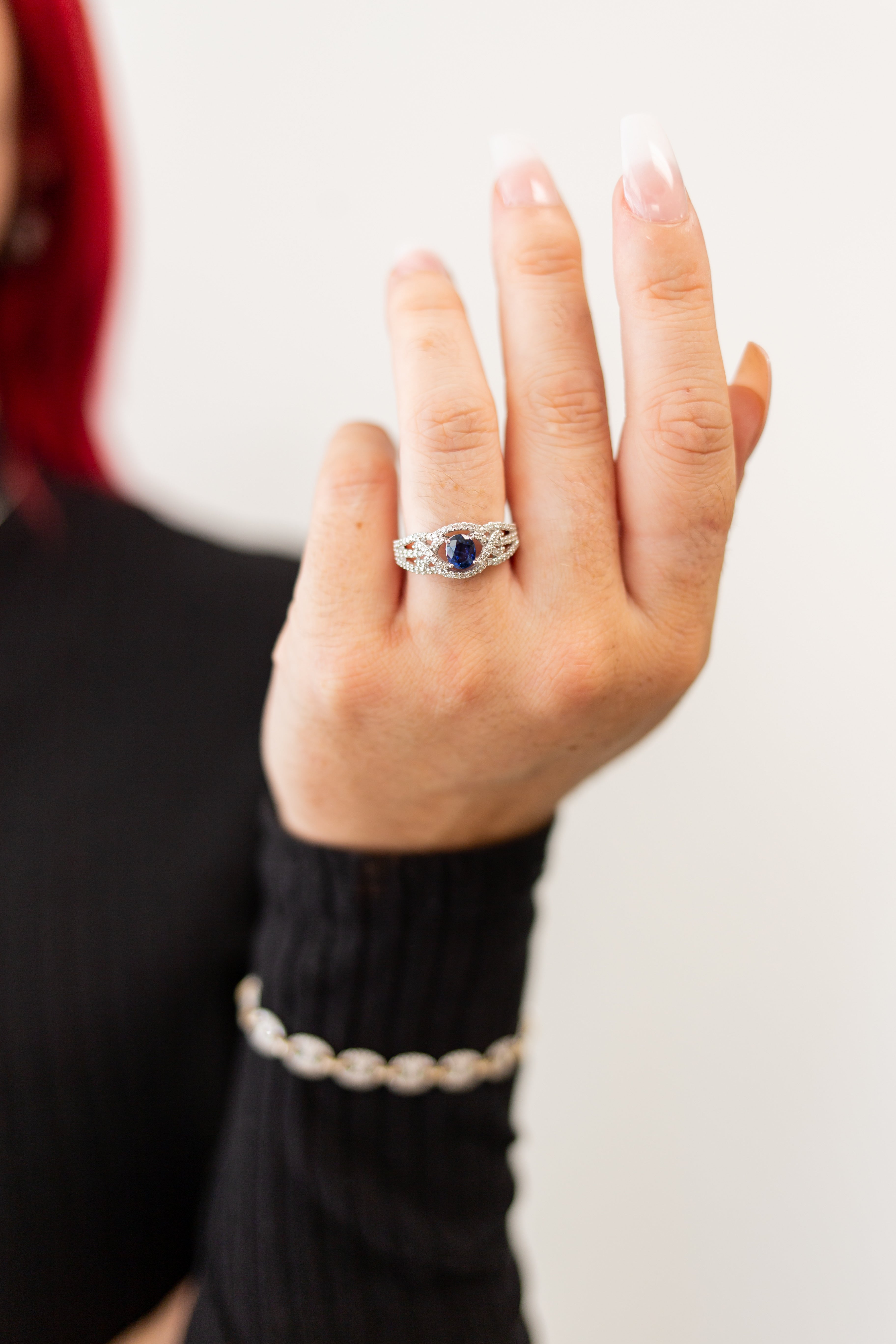 14K White Gold Sapphire and Diamond Ring