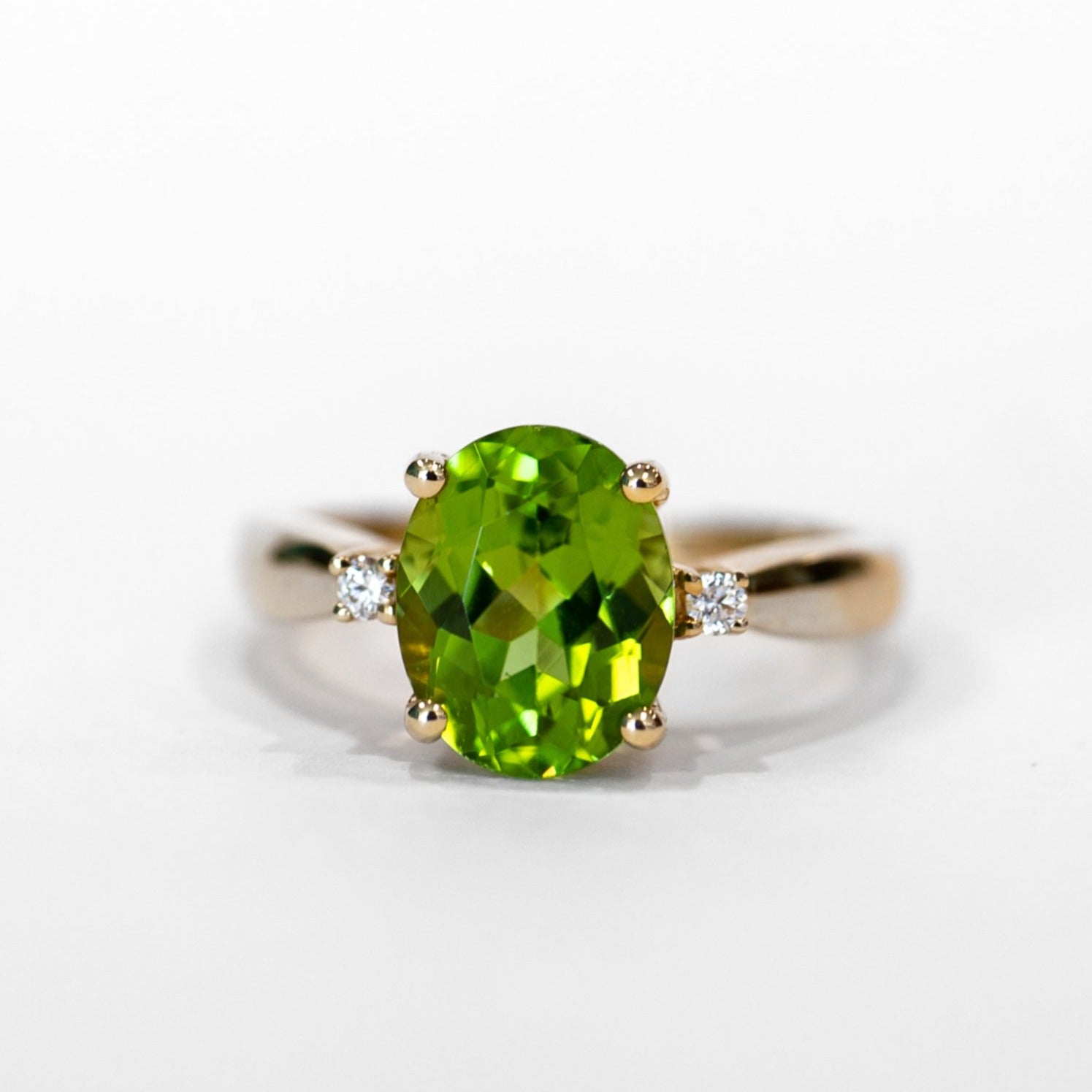 14K Yellow Gold Peridot and Diamond Ring