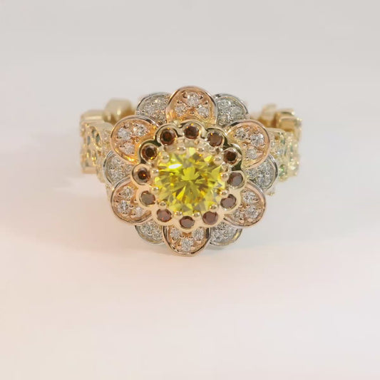 Yellow Diamond Flower Ring