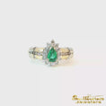 Load and play video in Gallery viewer, 14K Two Tone Gold Pear-Cut Emerald Halo Ring

