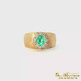 Load and play video in Gallery viewer, 14K Yellow Gold Etched Emerald Halo Ring
