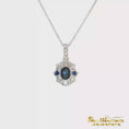 Load and play video in Gallery viewer, 14K White Gold Deep Blue Sapphire Antique Pendant
