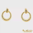 Load and play video in Gallery viewer, 14K Yellow Gold Circle Ribbed Drop Earrings
