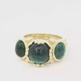 Load and play video in Gallery viewer, Gold Multistone Ring with Bluish Green Tourmaline Cabochons
