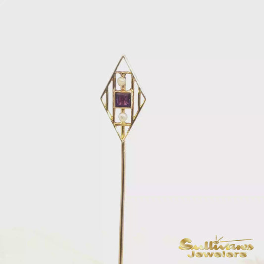 Vintage 14K Yellow Gold Amethyst Pin