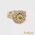 Load and play video in Gallery viewer, 14K Tri-Color Yellow Diamond and Gemstone Floral Cocktail Ring
