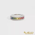 Load and play video in Gallery viewer, 14k White Gold Multi Stone Rainbow Sapphire and Diamond Ring
