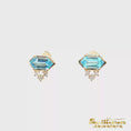 Load and play video in Gallery viewer, 14K Yellow Gold Hexagon Blue Topaz Stud Earrings
