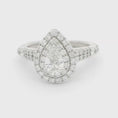 Load and play video in Gallery viewer, 14K White Gold Pear Shaped Double Diamond Halo Engagement Ring
