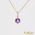 Load and play video in Gallery viewer, 14K Yellow Gold Pendant Hexagon Amethyst with Diamond Accents
