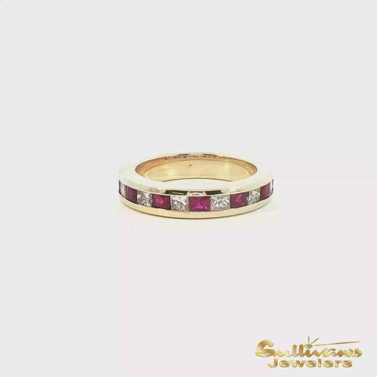 14K Yellow Gold Ruby and Diamond Band