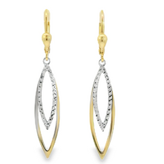 14K Two-Tone Layered Marquise Lever Back Earrings